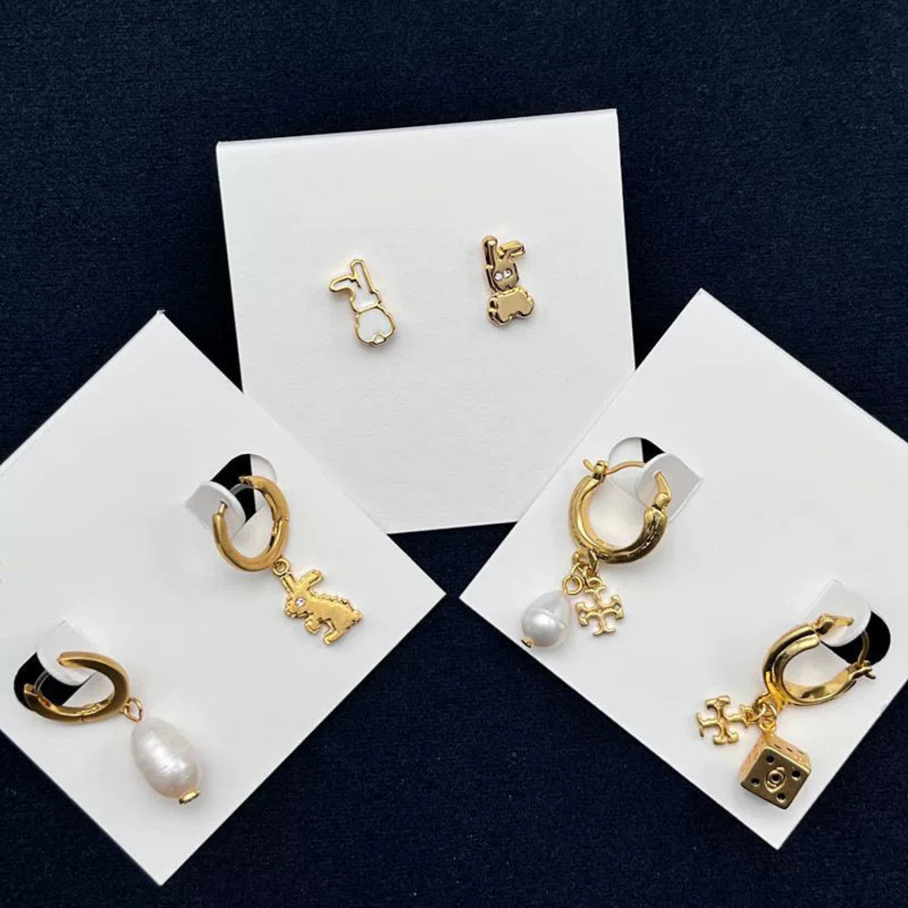 Tory Burch Natural Freshwater Pearl Rabbit Letter Blocks Asymmetrical Earrings